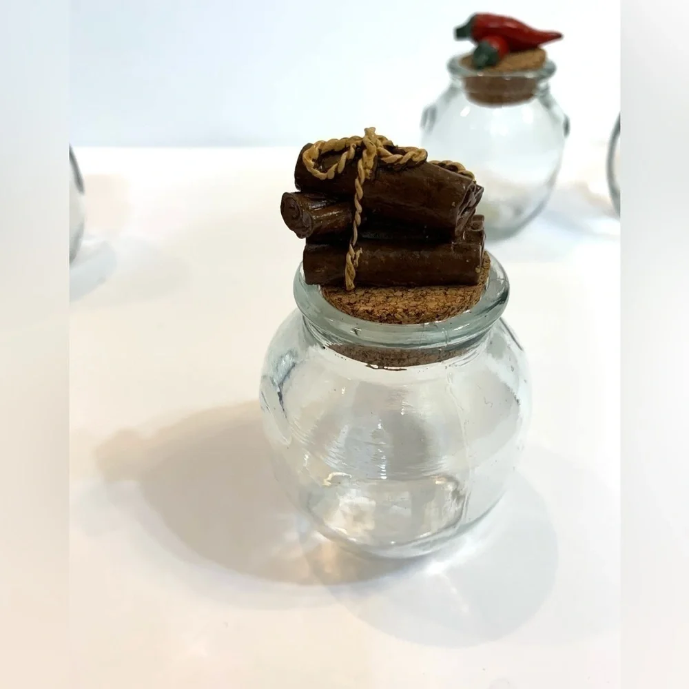 Glass Spice Jars Cork Lids Ceramic Food Knobs Barrel Jars Apothecary Set of 4